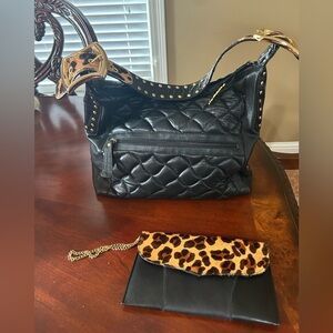 Chi by Carlos Falchi black and leopard bag